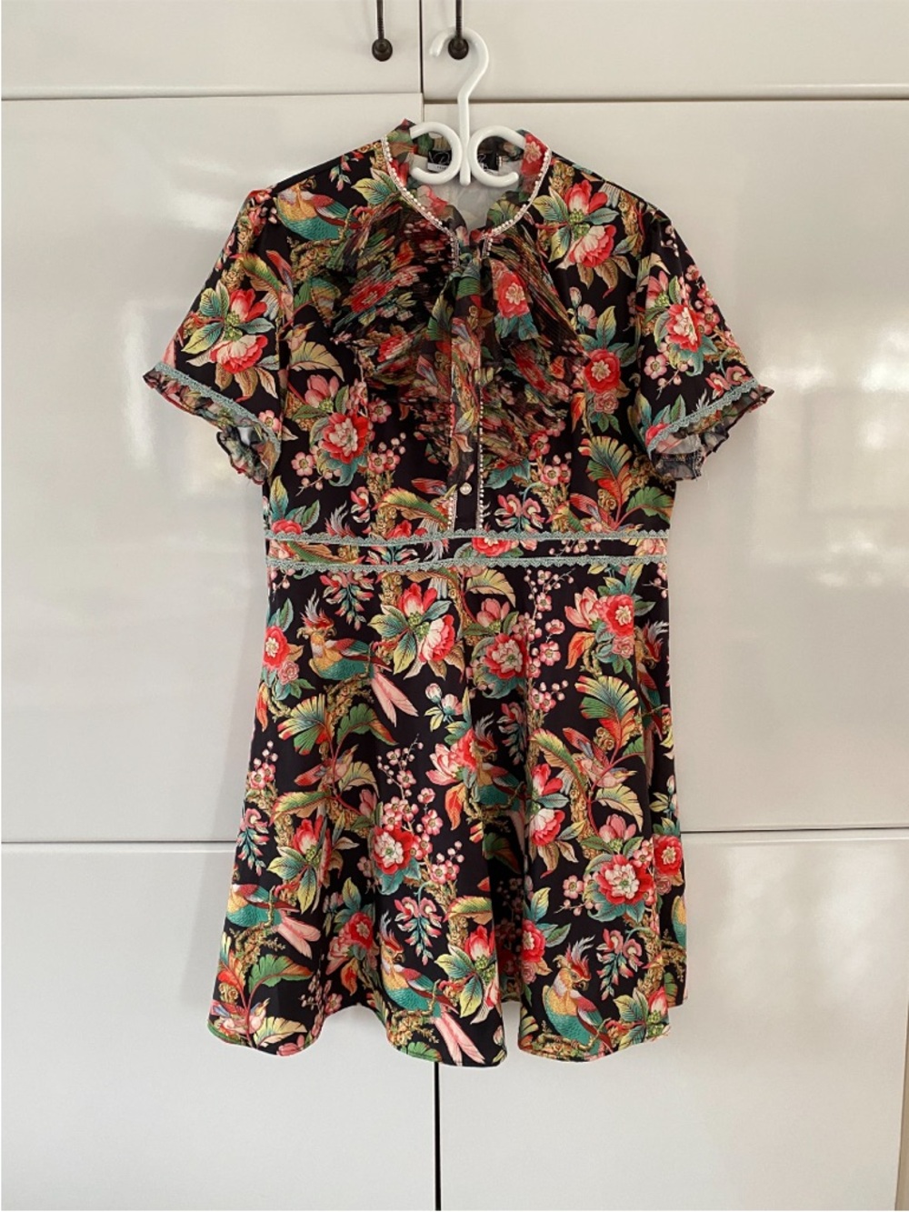 Floral Midi Dress in Black with Multicolor Blooms - Picture 2 of 9